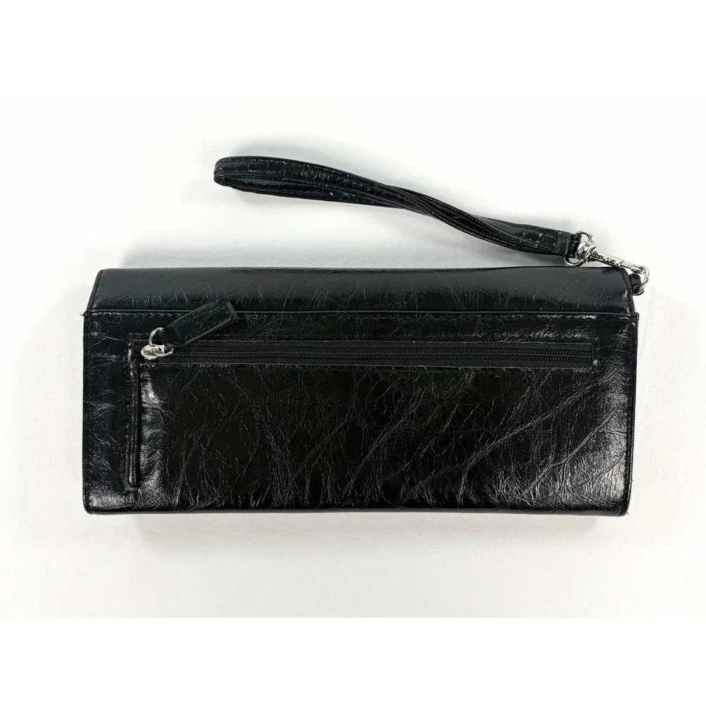 Kenneth Cole Reaction Black Faux Leather Clutch Wallet Wristlet Zip Pocket